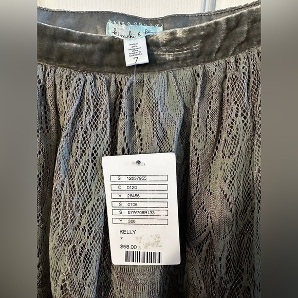 KIMCHI BLUE UO 7 Washable Skater Skirt US 10 Silver Green Lurex LACE Velvet NEW - Picture 6 of 12